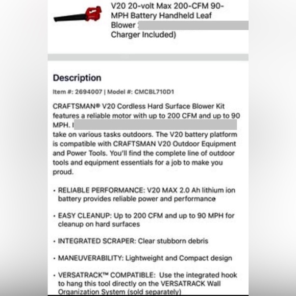 CRAFTSMAN Red Handheld Leaf Blower (New In Box // No Battery // Has a Charger) - Picture 2 of 2